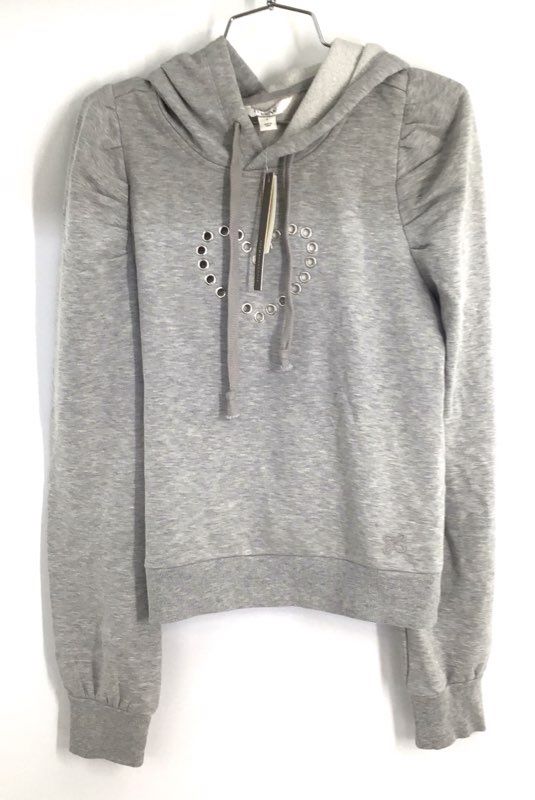 Maeve Women's Heather Gray Eyelet Heart Puffed Sleeve Hoodie NWT Sz S