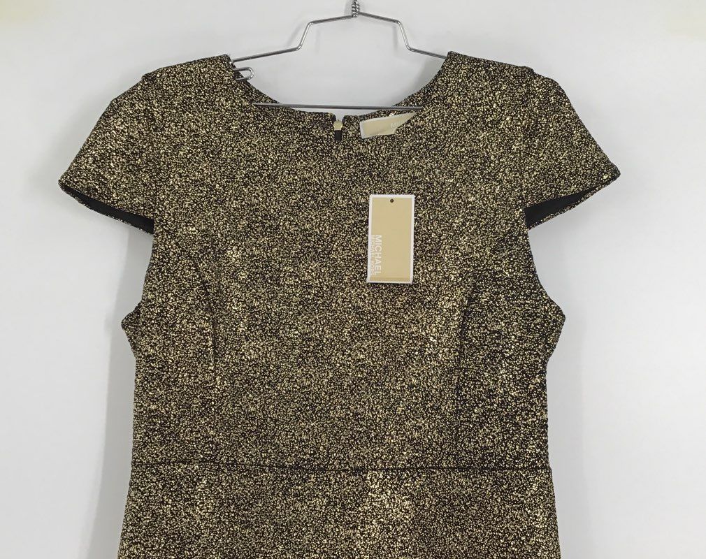 NWT Michael Kors Women&#39;s Gold Black Mini Dress - Size Large