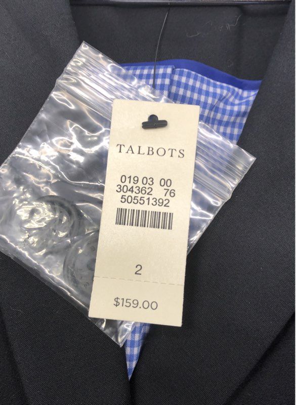 Talbots Women's Black 2-Button Blazer Gingham Lining NWT Sz 2 Career Suit Jacket