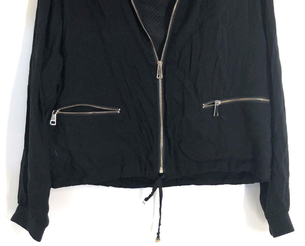 Mango Women's Black Lightweight Zip Up Bomber Jacket Drawstring Hem Sz XS