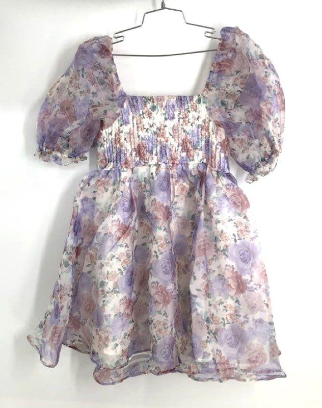 Audrey Parks Francesca's Women's Floral Mini Dress Purple Puff Sleeve NWT Sz S