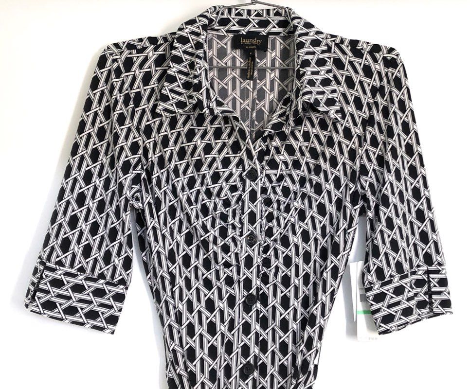 Laundry by Shelli Segal Women's Black White Geometric Shirt Dress NWT Sz 8