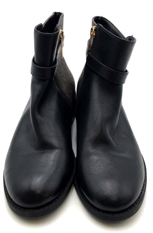 Michael Kors SG20H Black Leather Monogram Canvas Ankle Boots Size 6M