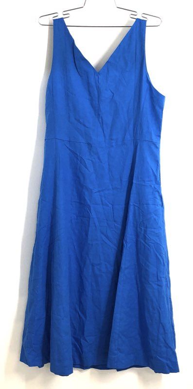 Banana Republic Women's Blue Linen-Blend V-Neck Sleeveless Midi Dress NWT Sz M