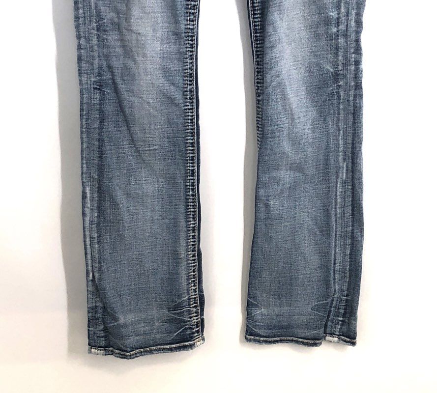 Rock Revival Women's Belva B205 Bootcut Jeans Blue Whiskered Embellished Sz 28