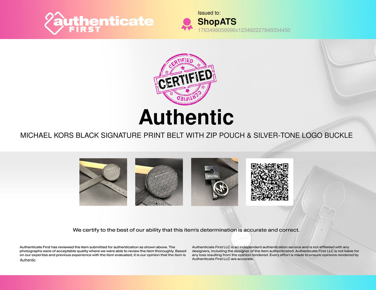 NWT Michael Kors Women's Black Signature Print Belt w/ Zip Pouch - Size M (+COA)