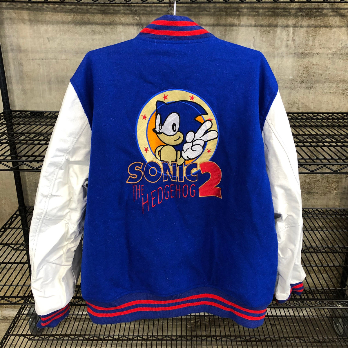 Sega Sonic the Hedgehog 2 Men's Blue/White Varsity Jacket - Size XL