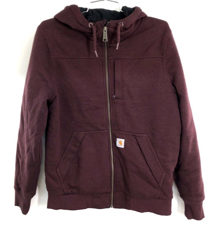 Carhartt Girls' Redwood Jacket Deep Wine Quilted Lined Hooded Canvas Sz M 8/10