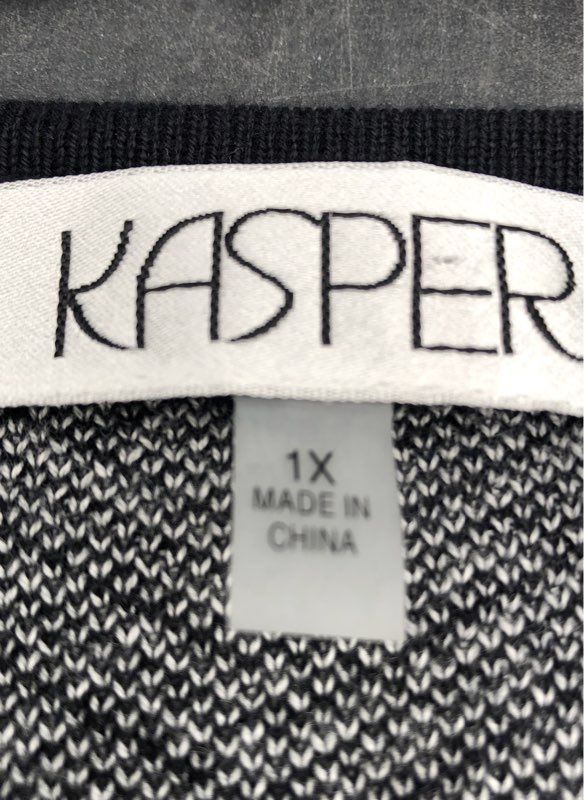 NWT Kasper Women's Black Gray Heather Cardigan Sweater - Size 1X
