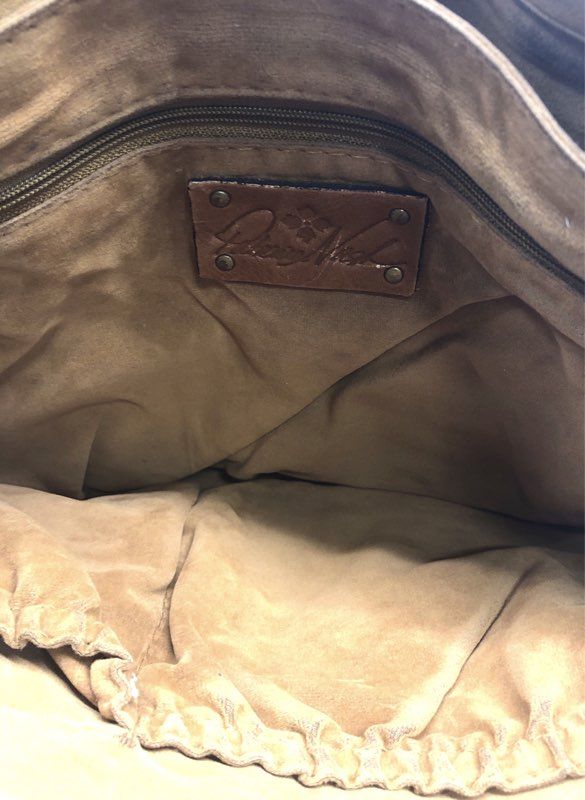Patricia Nash Brown Tooled Rose Leather Satchel Handbag Medium Tassel