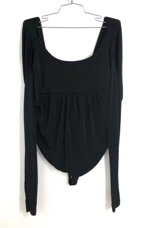Intimately Free People Women's Black Ruched Long Sleeve Draped Bodysuit Sz M