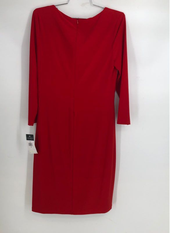 Lauren Ralph Lauren Women's Orient Red Ruched Side V-Neck Dress NWT Sz 8