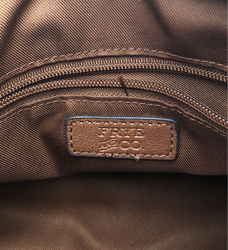 Frye and Co Brown Pebbled Satchel Handbag Crossbody Bag Antique Brass Hardware