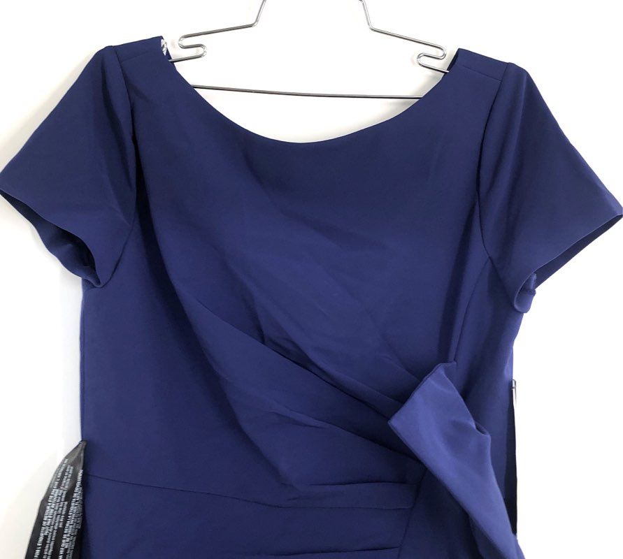 Kay Unger Women's Cobalt Farah Midi Dress Short Sleeve Ruched Draped Blue Sz 10