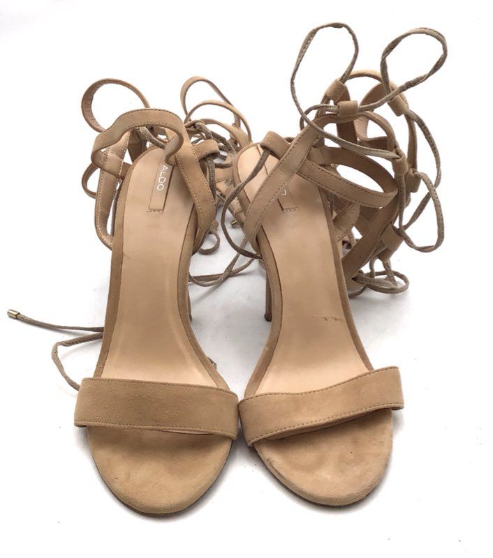 Aldo Hastina Tan Suede Strappy Lace Up Gladiator Stiletto Sandals Size 8.5