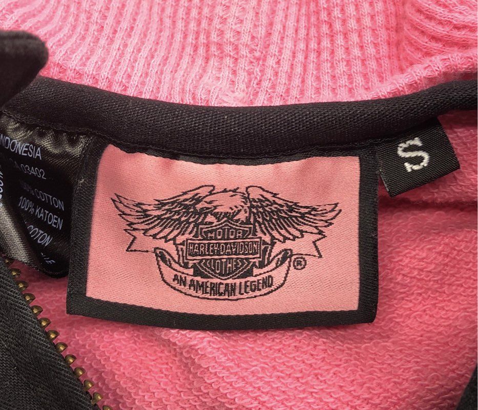 Harley-Davidson Women's Black Cotton Moto Jacket Pink Hood Side Lace Sz S