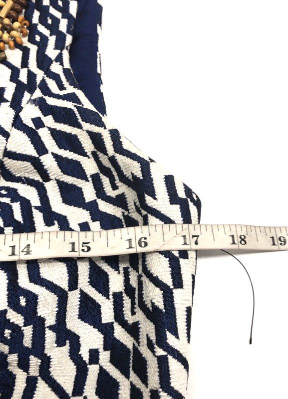 Moulinette Soeurs Women's Navy White Geometric Beaded Neckline Dress Sz 2