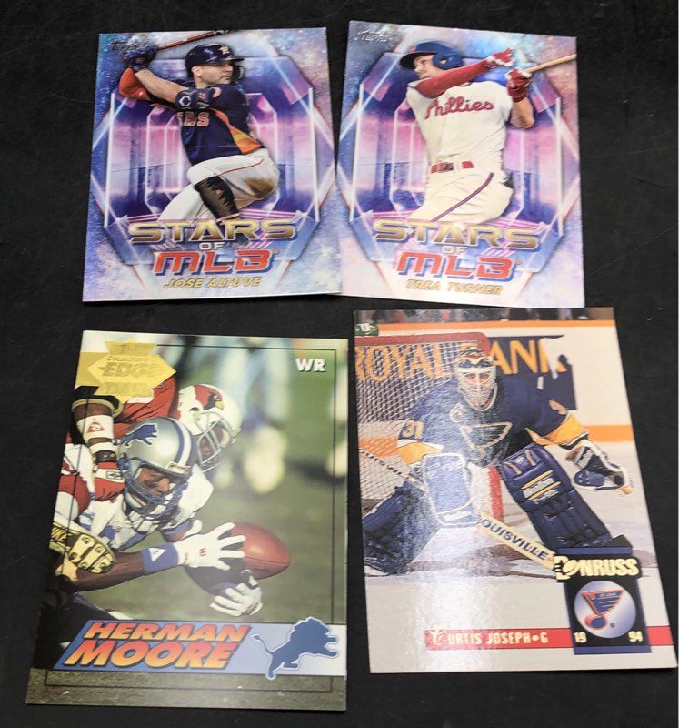 12.1 lbs. Lot Of Mixed Sports Baseball, Football, Cards. Medium Box, Unsorted