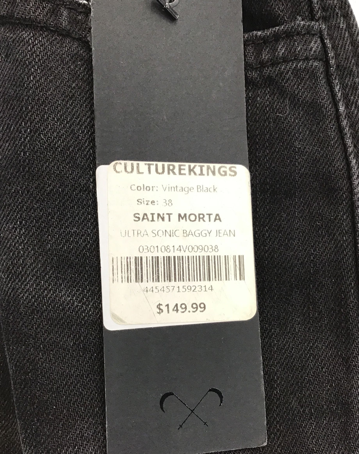 NWT Saint Morta Men's Black Cotton Baggy Straight Jeans - Size 38