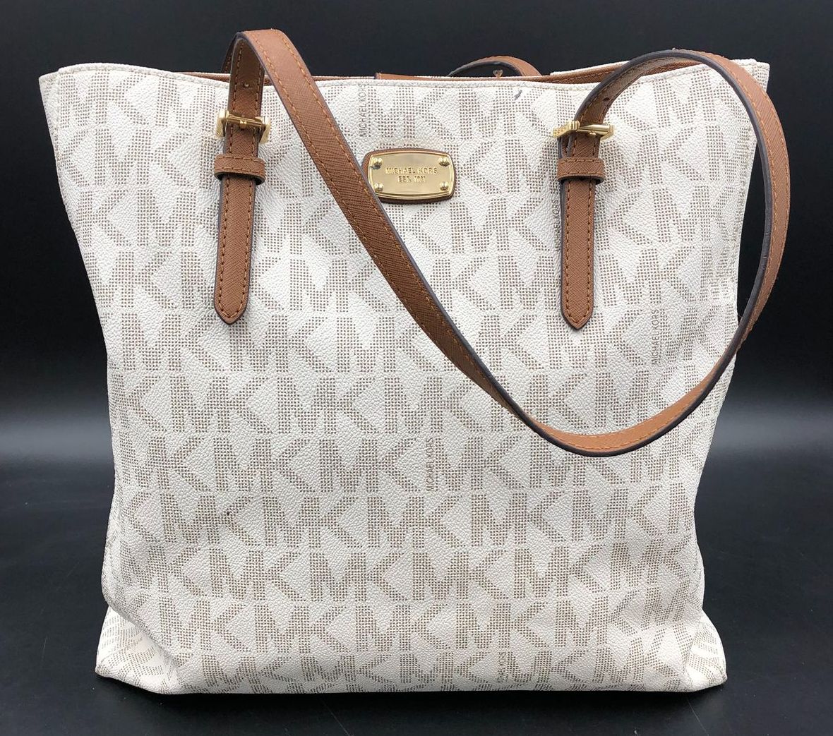 Authentic Michael Kors White Luxury Tote Bag With Brown Wallet - COA Included