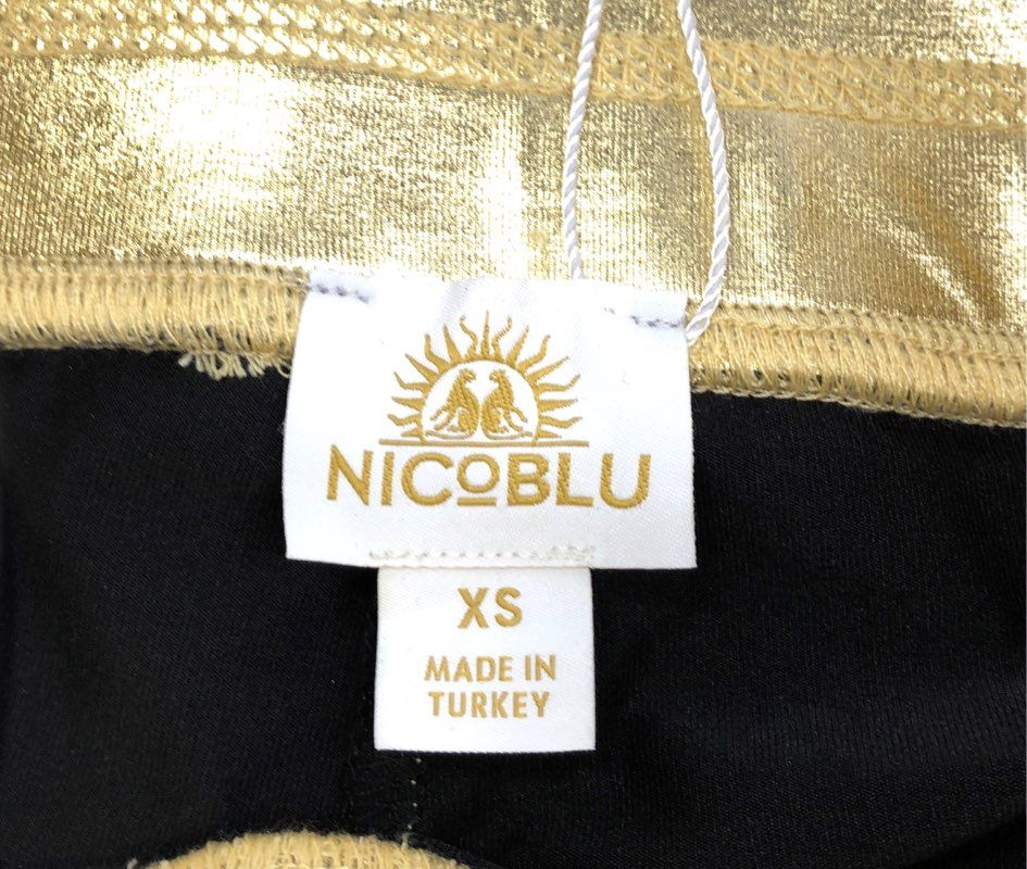 Nicoblu Women's Gold Metallic Shiny High Waist Tights Leggings Sz XS NWT