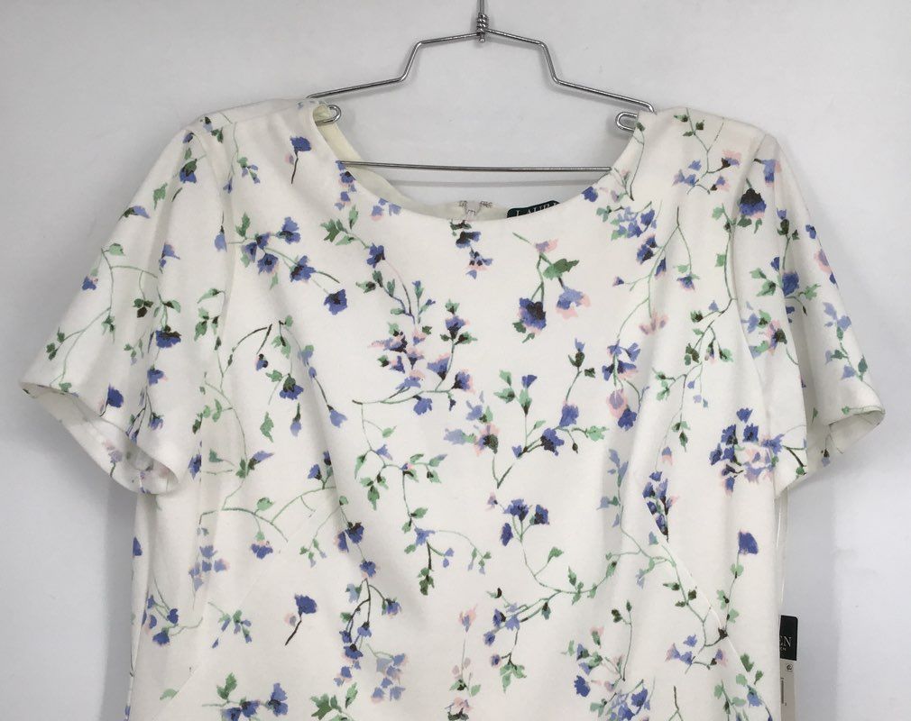 NWT Lauren Ralph Lauren Women&#39;s Cream Blue Floral Mini Dress - Size 16