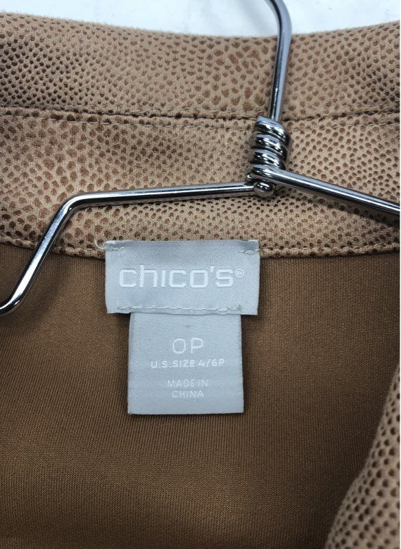 Chico's Women's Tan Snakeskin Faux Suede Asymmetrical Zip Moto Jacket Sz 0P