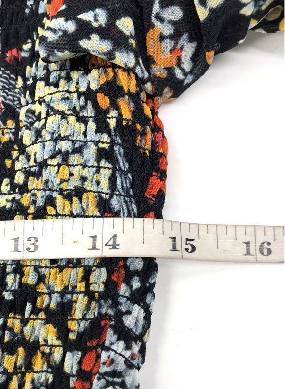 Akemi + Kin Women's Black Floral Smocked Long Sleeve V-Neck Peplum Blouse Sz XS