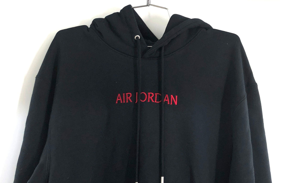 Air Jordan Men's Black Pullover Hoodie Red Embroidered Script Logo Sz S