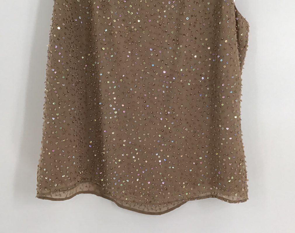 NWT Talbots Women&#39;s Brown Silk Sequin Sleeveless Scoop Neck Tank Top - Size 16