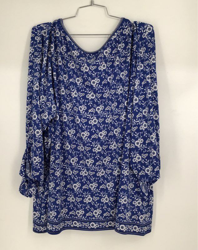 NWT Max Studio Women&#39;s Blue Floral Print Long Sleeve Tunic Top - Size 3X