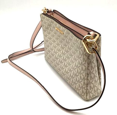 Authentic Michael Kors Women&#39;s Tan Pink Signature Crossbody Bag - COA Included