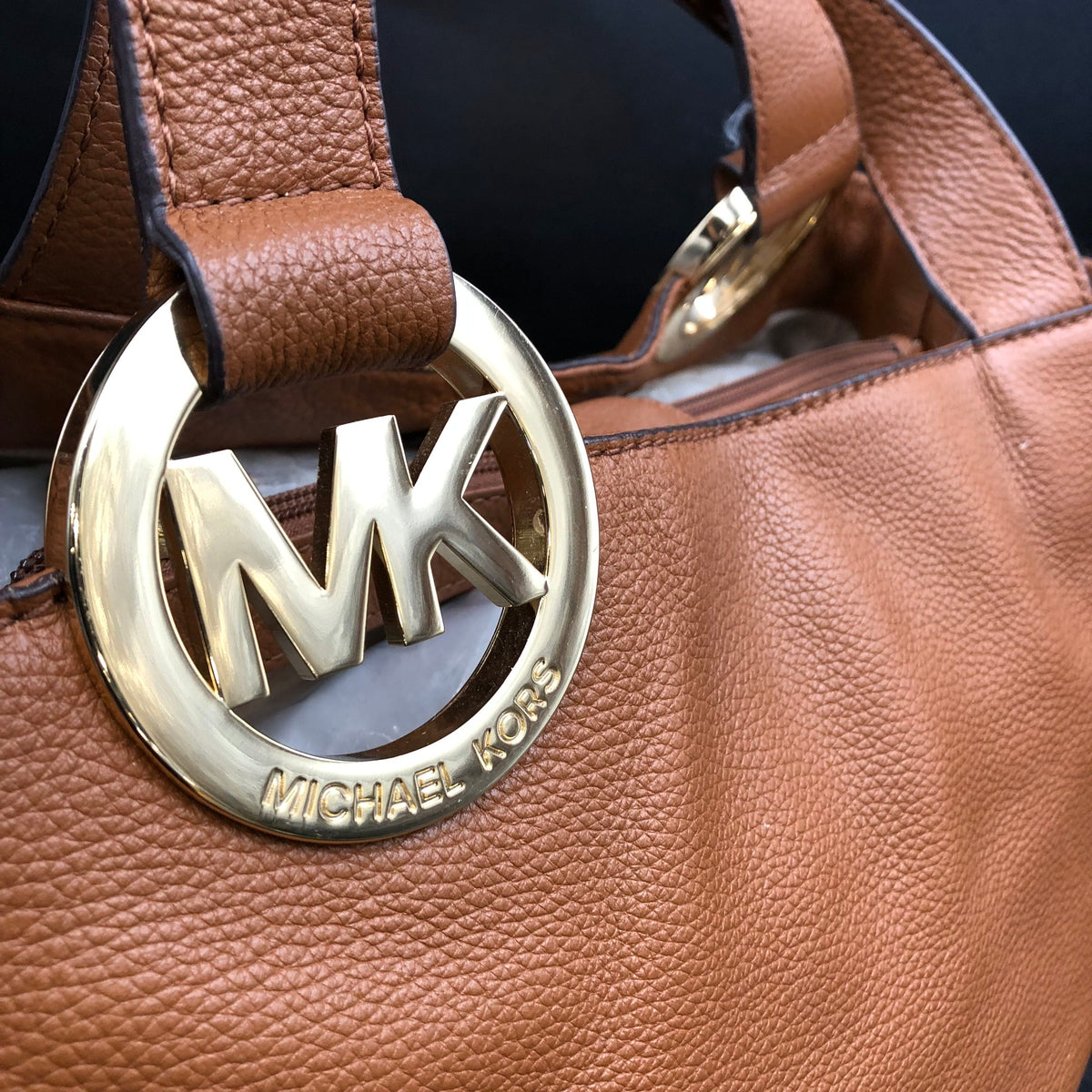 Michael Kors Cognac Brown Leather Layton Hobo Shoulder Bag COA