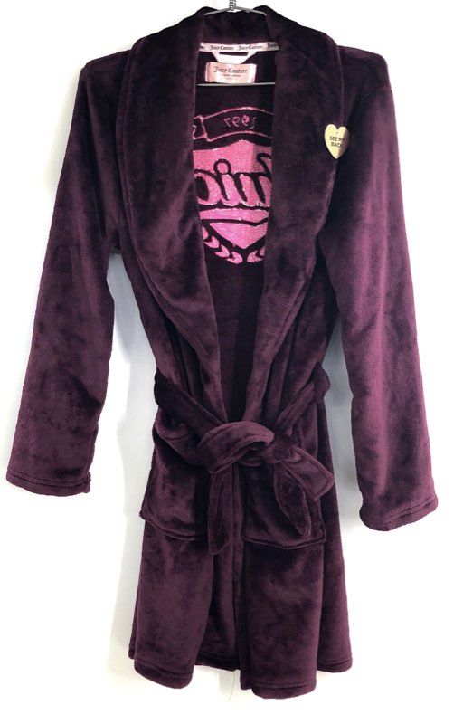 Juicy Couture Women's Purple Plush Belted Robe Shawl Collar Logo Sz S/M