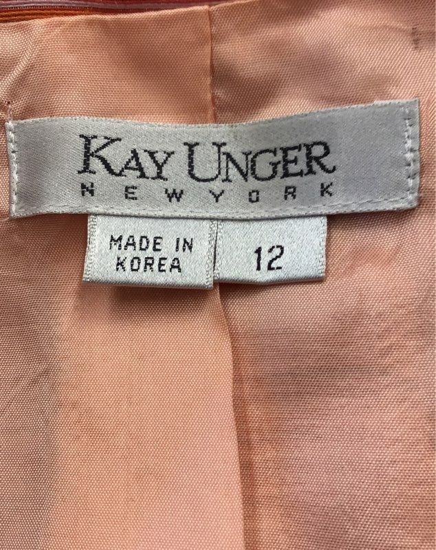 NWT Kay Unger Women&#39;s Peach Striped Sleeveless Shirt Dress - Size 12