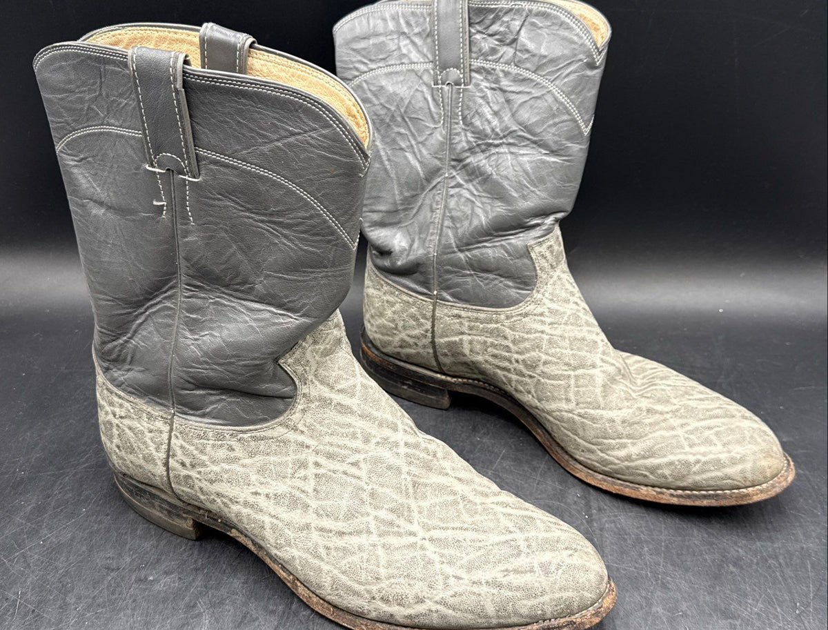 Vintage 90s Justin 3019 Gray Elephant Leather Cowboy Boots Men's Size 12 D