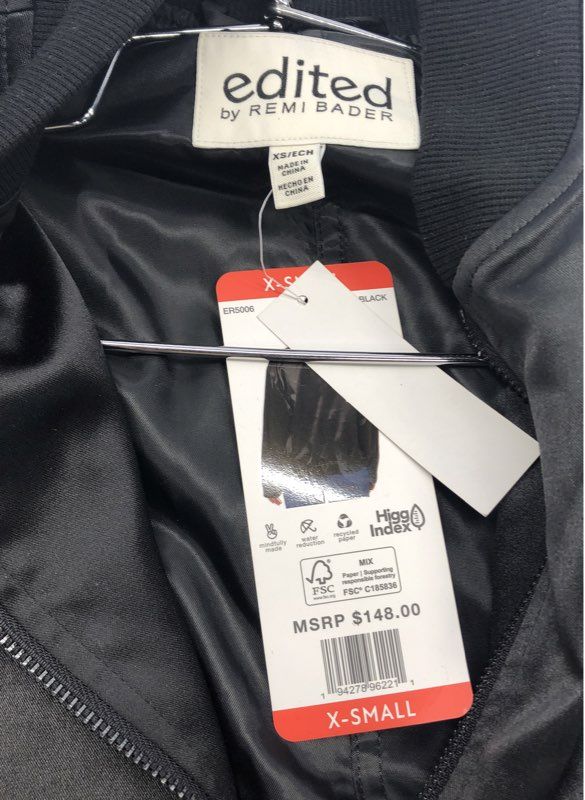 edited by Remi Bader Women's Black Satin Bomber Jacket NWT Size XS