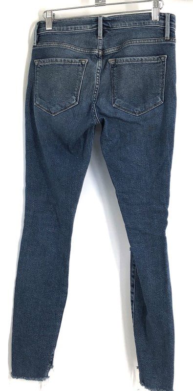 Frame Women's Le Skinny de Jeanne Blue Beckett Lane Distressed Raw Hem Jeans 24