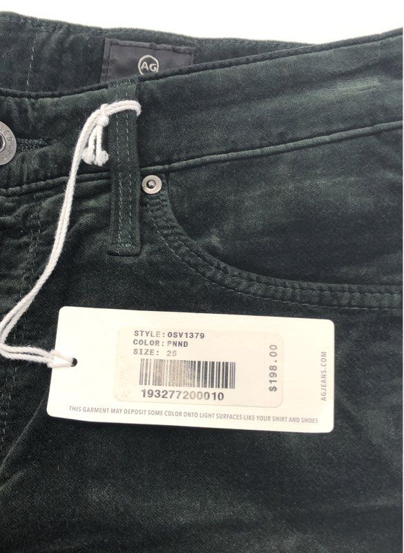 NWT AG Women's Green The Farrah Skinny High Rise Corduroy Pants Size 25