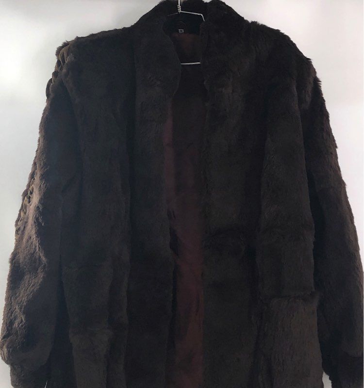 Vintage 90s Women's Dark Brown Rabbit Fur Coat Acetate Satin Lining Sz S