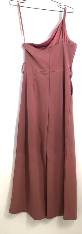 ANRABESS Women's Dusty Rose One Shoulder Wide Leg Jumpsuit Pleated Pockets Sz S