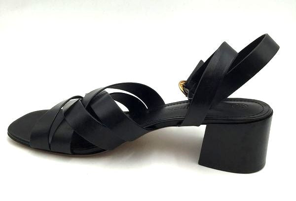 Tory Burch Black Leather 'City Heel' Ankle Strap Sandals-Size: 8.5 (+COA)