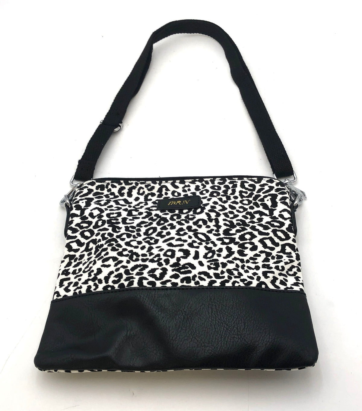 IBFUN Leopard Print Canvas Crossbody Bag Black White Silver Hardware