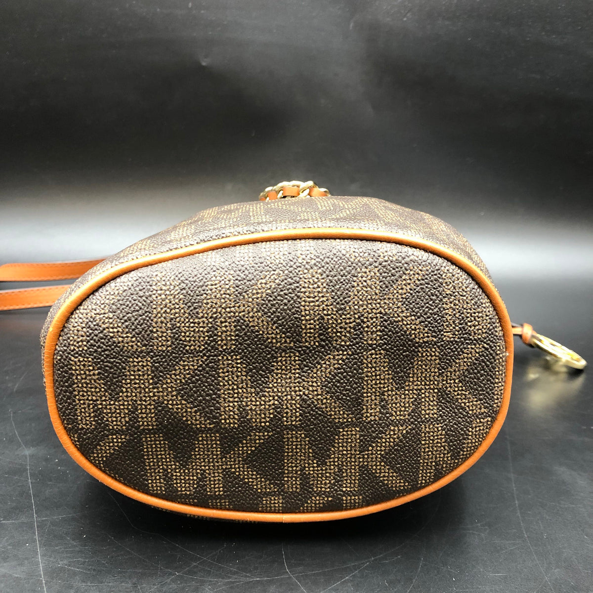 Michael Kors Brown Signature Print 'Frankie' Bucket Bag (+COA)