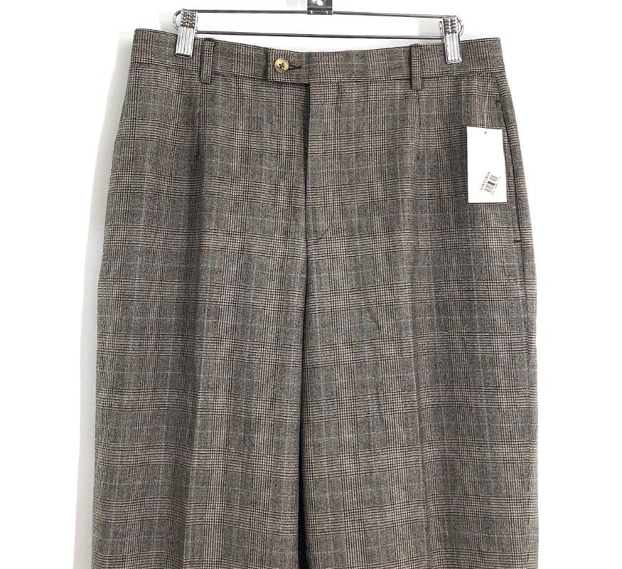 Barry Bricken Women's Brown Multi Plaid 100% Wool Straight Leg Pants NWT Sz 10