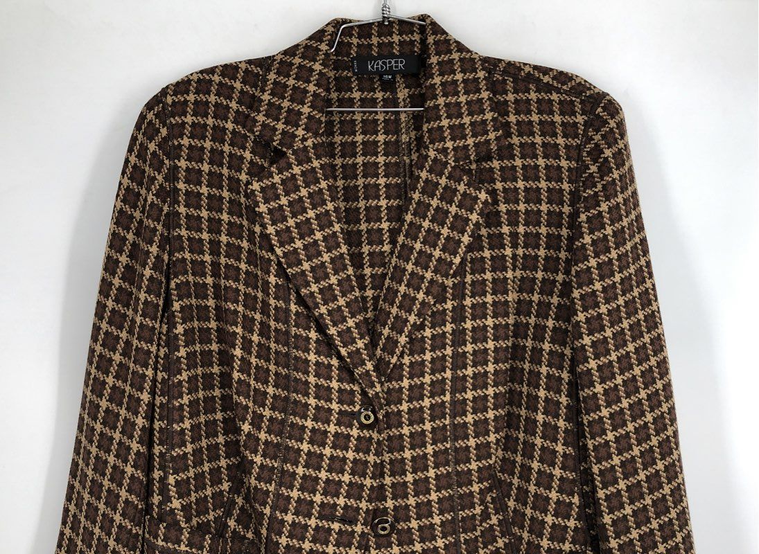 NWT Kasper Women's Brown Plaid Blazer - Size 16W