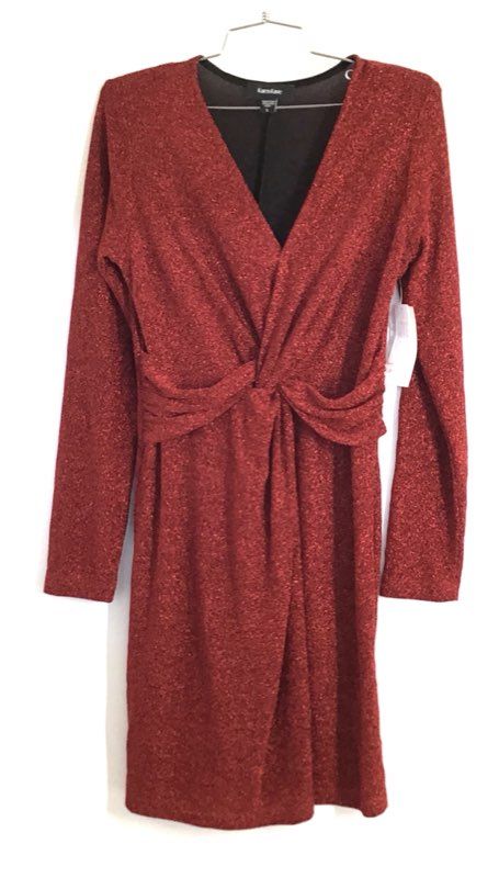 Karen Kane Women's All That Shines Twist Front Metallic Red Dress NWT Sz L