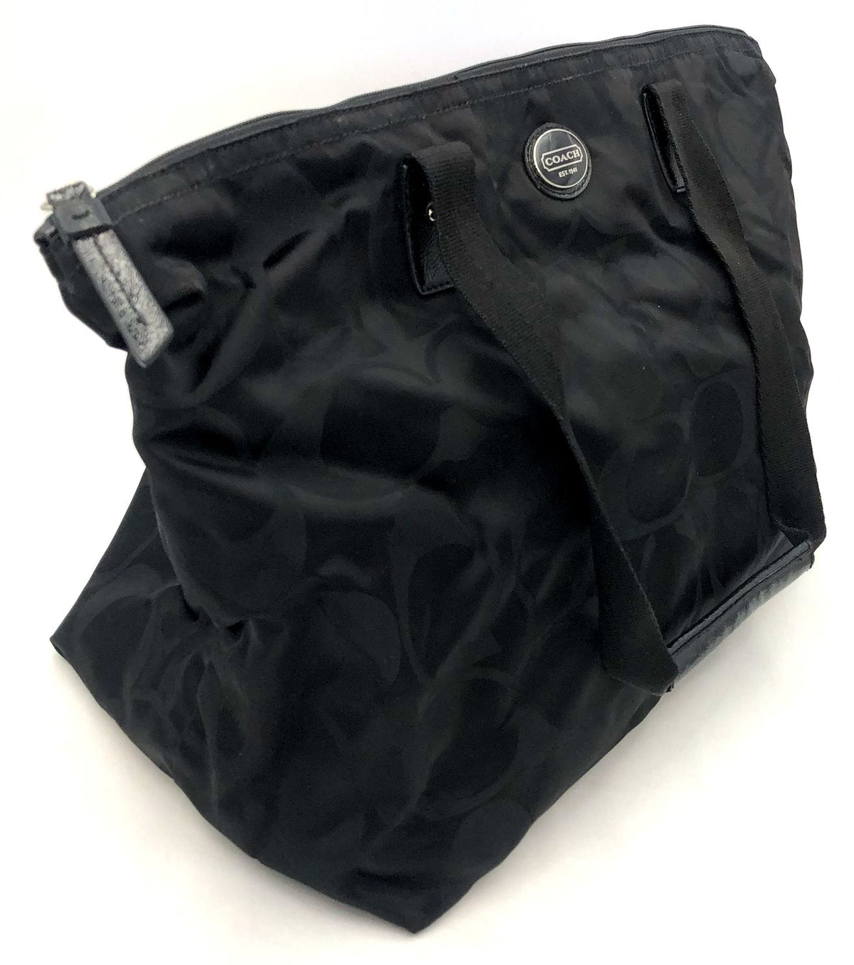 Coach Black Signature Nylon Getaway Tote w/ Detachable Interior Zip Pouch (+COA)