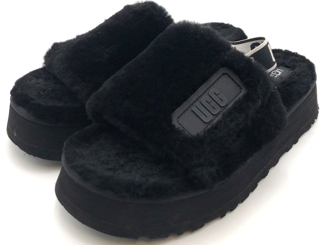 UGG Black Sheepskin Platform Fluff Slide Sandals Women's Size 11