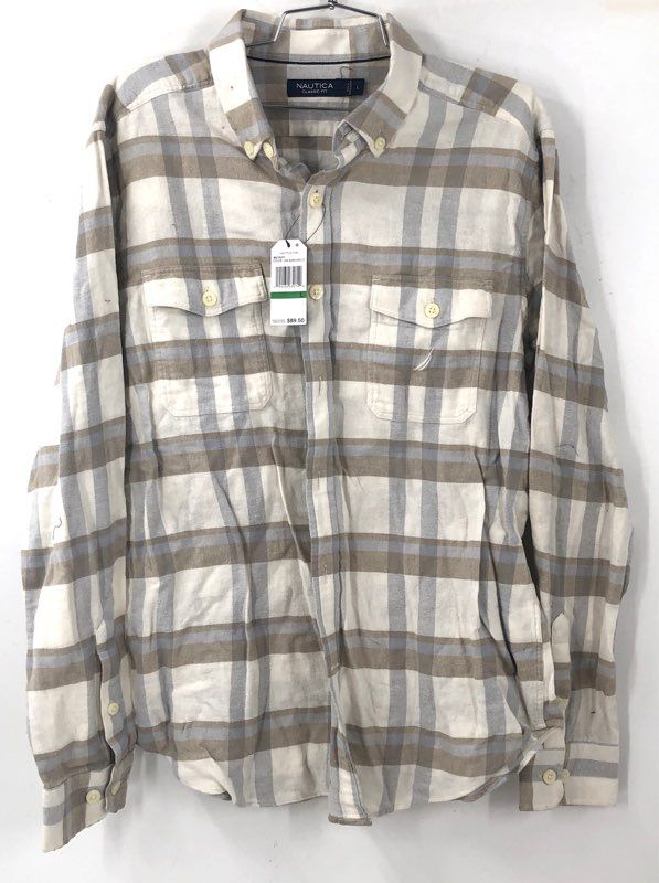 NWT Nautica Men's Multicolor Plaid Classic Fit Button-Up Shirt - Size L